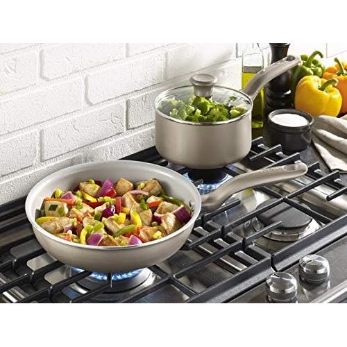 테팔 [아마존베스트]T-fal G919SE64 Initiatives Ceramic Nonstick Dishwasher Safe Toxic Free 14-Piece Cookware Set, Gold - 2100092706