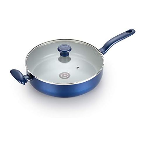 테팔 [아마존베스트]T-fal G9188264 Inititives Ceramic Thermo-Spot Heat Indicator Dishwasher Oven Safe Jumbo Cooker with Lid Cookware, 5-Quart, Blue