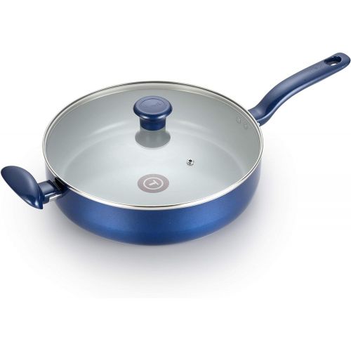테팔 [아마존베스트]T-fal G9188264 Inititives Ceramic Thermo-Spot Heat Indicator Dishwasher Oven Safe Jumbo Cooker with Lid Cookware, 5-Quart, Blue