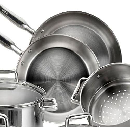 테팔 [아마존베스트]T-fal Stainless Steel Cookware, Multi-Clad, Dishwasher Safe and Oven Safe Cookware Set, Tri-Ply Bonded, 12-Piece, Silver, Model E469SC