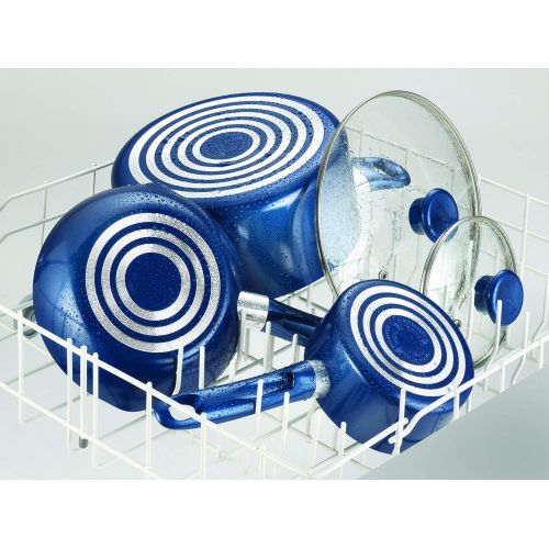 테팔 [아마존베스트]T-fal B037SE64 Excite ProGlide Nonstick Thermo-Spot Heat Indicator Dishwasher Oven Safe Cookware Set, 14-Piece, Blue