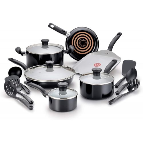 테팔 [아마존베스트]T-fal C921SG Initiatives Nonstick Ceramic Coating PTFE PFOA and Cadmium Free Scratch Resistant Dishwasher Safe Oven Safe Cookware Set, 16-Piece, Black - 2100082346