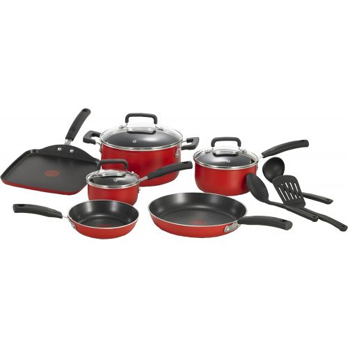 테팔 [아마존베스트]T-fal C112SC Signature Nonstick Expert Thermo-Spot Heat Indicator Dishwasher Safe Cookware Set, 12-Piece, Red