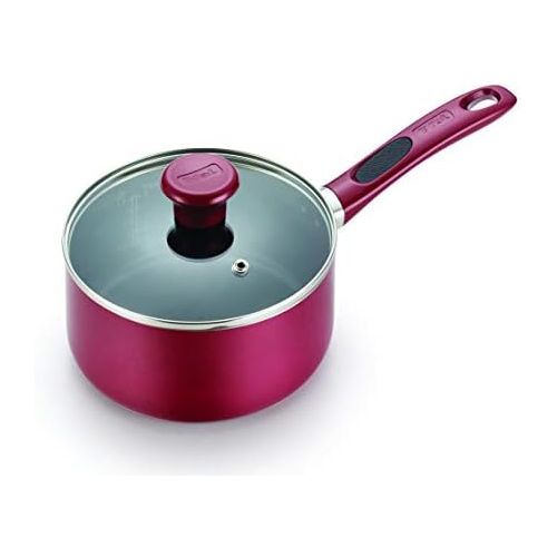 테팔 [아마존베스트]T-fal B0393064 B03930 Excite ProGlide Nonstick Thermo-Spot Heat Indicator Dishwasher Oven Safe Saucepan with Glass Lid Cookware, 3-Quart, Red