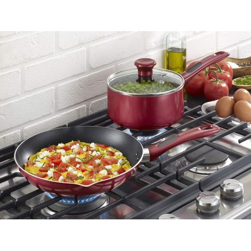 테팔 [아마존베스트]T-fal B0393064 B03930 Excite ProGlide Nonstick Thermo-Spot Heat Indicator Dishwasher Oven Safe Saucepan with Glass Lid Cookware, 3-Quart, Red