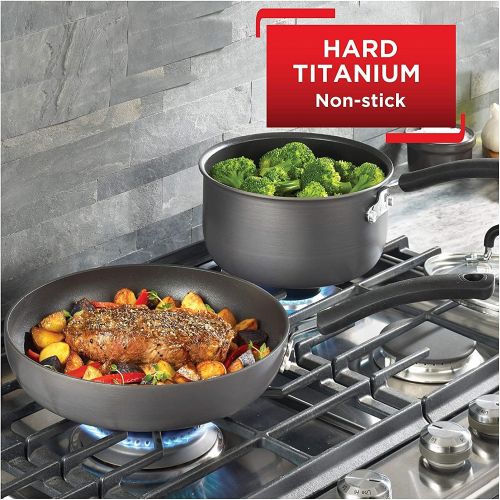  T-fal Ultimate Hard Anodized Titanium Nonstick 2 Piece Fry Pan Cookware Set, 8 and 10.25-Inch, Gray