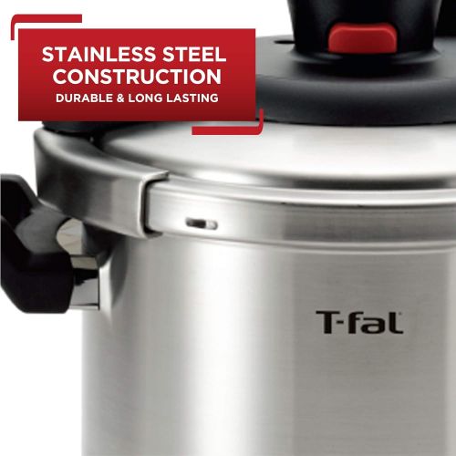  T-fal P4500736 Clipso Stainless Steel Dishwasher Safe PTFE PFOA and Cadmium Free 12-PSI Pressure Cooker Cookware, 6.3-Quart, Silver