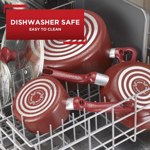  T-fal, Dishwasher Safe Cookware Set, 18 Piece, Red Initiatives Nonstick Inside