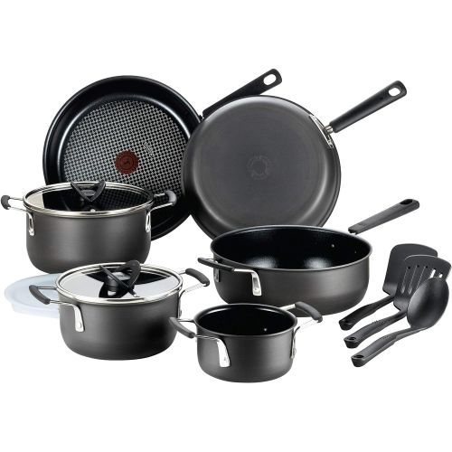  T-fal All-In-One Hard Anodized Dishwasher Safe Nonstick Cookware Set, 12-Piece, Black