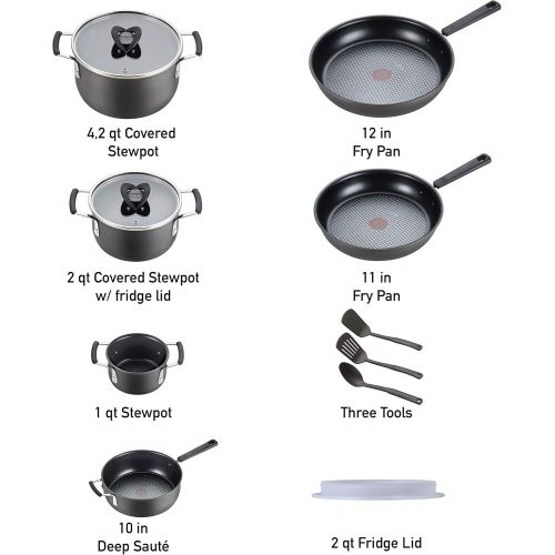  T-fal All-In-One Hard Anodized Dishwasher Safe Nonstick Cookware Set, 12-Piece, Black