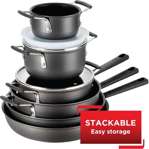  T-fal All-In-One Hard Anodized Dishwasher Safe Nonstick Cookware Set, 12-Piece, Black