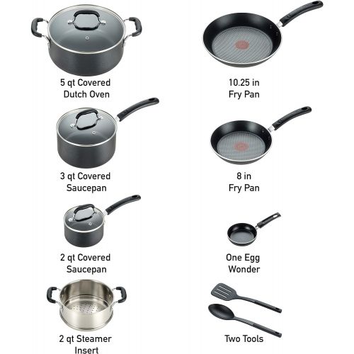  T-fal Professional Nonstick Dishwasher Safe Cookware Set, 12-Piece, Black