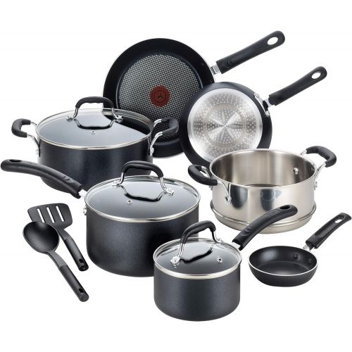  T-fal Professional Nonstick Dishwasher Safe Cookware Set, 12-Piece, Black