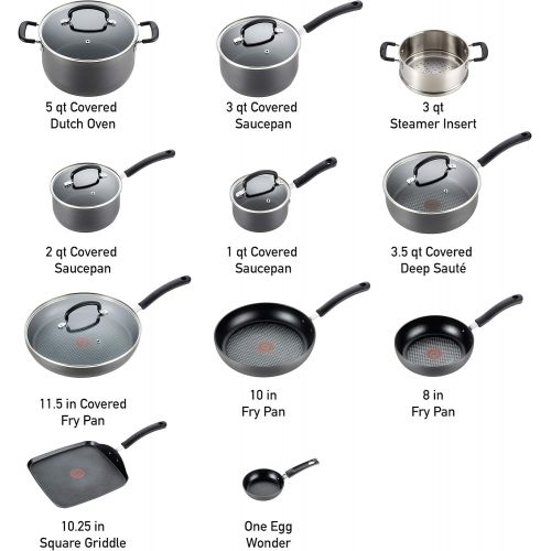  T-fal Ultimate Hard Anodized Nonstick 17 Piece Cookware Set, Black