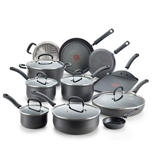  T fal Ultimate Hard Anodized Nonstick 17 Piece Cookware Set, Black