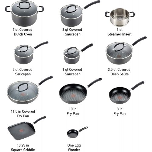  T fal Ultimate Hard Anodized Nonstick 17 Piece Cookware Set, Black