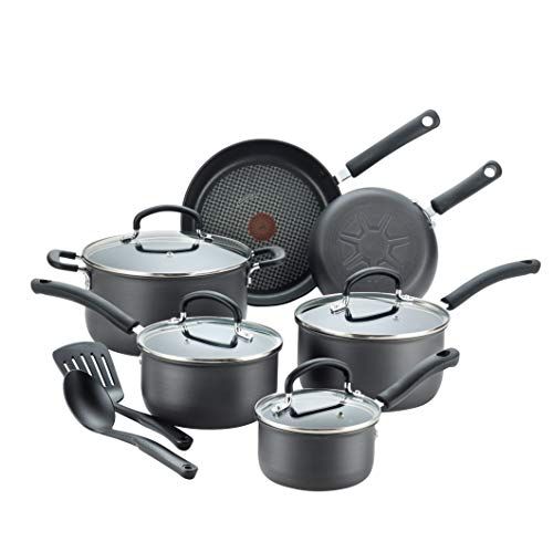  T-fal Ultimate Hard Anodized Nonstick 12 Piece Cookware Set, Dishwasher Safe Pots and Pans Set, Black