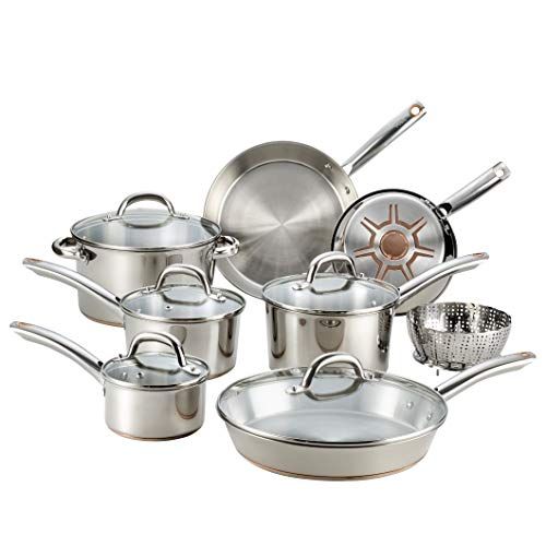  T-fal C836SD Ultimate Stainless Steel Copper Bottom 13 PC Cookware Set, Piece, Silver: Kitchen & Dining