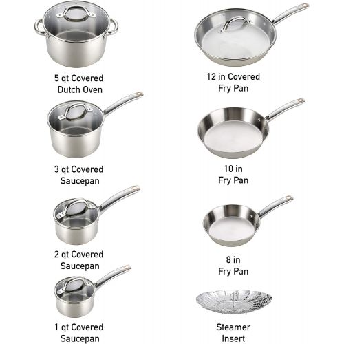  T-fal C836SD Ultimate Stainless Steel Copper Bottom 13 PC Cookware Set, Piece, Silver: Kitchen & Dining