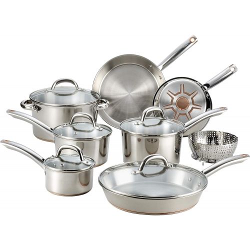  T-fal C836SD Ultimate Stainless Steel Copper Bottom 13 PC Cookware Set, Piece, Silver: Kitchen & Dining