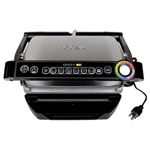  T-fal GC704 OptiGrill Stainless Steel Indoor Electric Grill with Removable and Dishwasher Safe plates,1800-watt, Silver