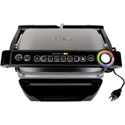  T-fal GC704 OptiGrill Stainless Steel Indoor Electric Grill with Removable and Dishwasher Safe plates,1800-watt, Silver
