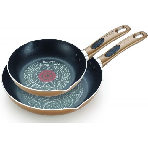  T-fal B036S2 Excite ProGlide Nonstick Thermo-Spot Heat Indicator Dishwasher Oven Safe 8 Inch and 10.5 Inch Fry Pan Cookware Set, 2-Piece, Bronze