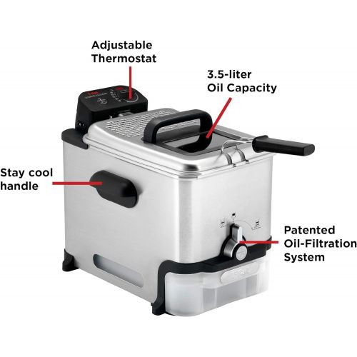  T-fal Deep Fryer with Basket, Stainless Steel, Easy to Clean Deep Fryer, Oil Filtration, 2.6-Pound, Silver, Model FR8000