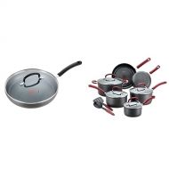 T-fal B004SC63 Ultimate Hard Anodized Cookware Set, 12-Piece, Red AND E76598 Ultimate Hard Anodized Nonstick 12 Inch Fry Pan with Lid, Dishwasher Safe Frying Pan, Black
