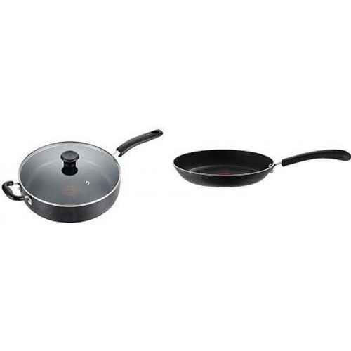  T-fal B36290 Specialty Nonstick 5 Qt. Jumbo Cooker Saute Pan with Glass Lid, Black AND T-fal 2100086427 E93805 Professional Total Nonstick Thermo-Spot Heat Indicator Fry Pan, 10.25