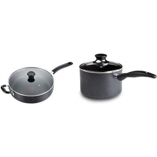  T-fal B36290 Specialty Nonstick 5 Qt. Jumbo Cooker Saute Pan with Glass Lid, Black AND T-Fal Specialty 3 Quart Handy Pot w/Glass Lid