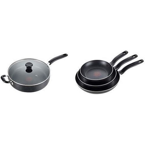  T-fal B36290 Specialty Nonstick 5 Qt. Jumbo Cooker Saute Pan with Glass Lid, Black AND T-fal B363S3 Specialty Nonstick 3 PC Fry Pan Cookware Set, 3-Pack, Black