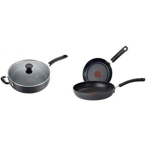  T-fal B36290 Specialty Nonstick 5 Qt. Jumbo Cooker Saute Pan with Glass Lid, Black AND Ultimate Hard Anodized 2-Piece Scratch Resistant Titanium Nonstick Thermo-Spot PFOA Free Cook