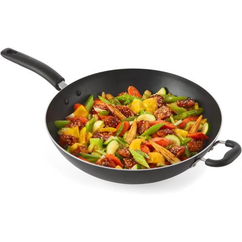  T-fal A80789 Specialty Nonstick Dishwasher Safe Oven Safe PFOA-Free Jumbo Wok Cookware, 14-Inch, Black
