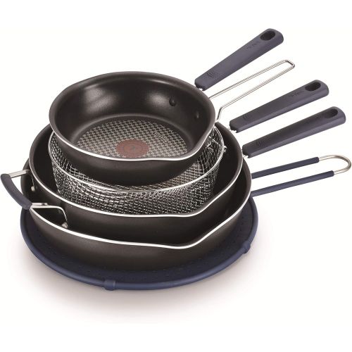  T-fal All In One Stackable 5 Pcs Pan Set, Cookware Set, Titanium Nonstick, Multi-Functional, Black