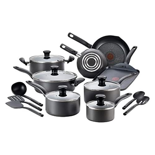  T-fal FBA_A821SI64 Initiatives Nonstick Inside and Out, 18-Piece, Black