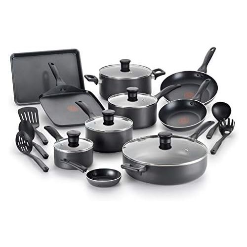  T-fal Everything in Kitchen Dishwasher Safe Cookware Set, 20-Piece, Black