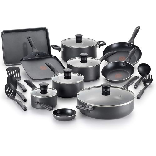  T-fal Everything in Kitchen Dishwasher Safe Cookware Set, 20-Piece, Black