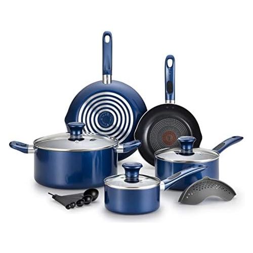  T-fal Excite ProGlide Nonstick Thermo-Spot Heat Indicator Dishwasher Oven Safe Cookware Set, 14-Piece, Blue