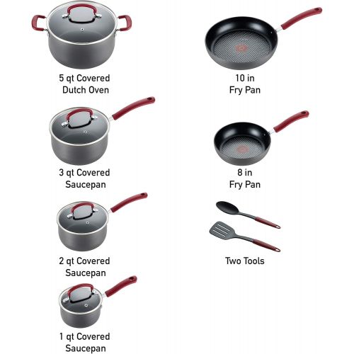  T-fal Ultimate Hard Anodized Dishwasher Safe Nonstick Cookware Set, 12-Piece, Red