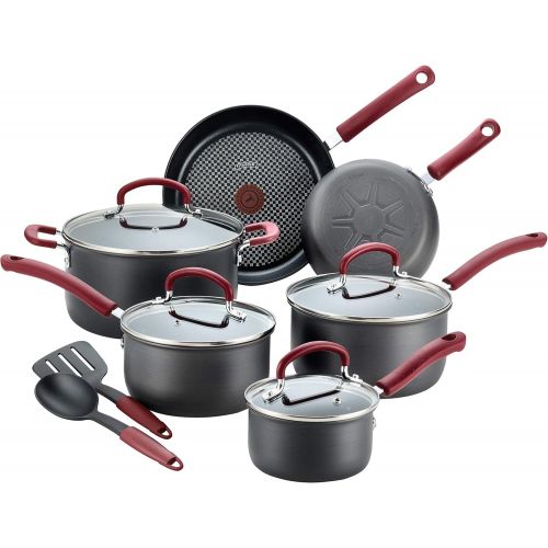  T-fal Ultimate Hard Anodized Dishwasher Safe Nonstick Cookware Set, 12-Piece, Red