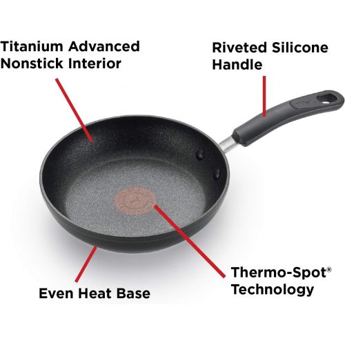  T-fal C4610263 Titanium Advanced Nonstick Thermo-Spot Heat Indicator Dishwasher Safe Cookware Fry Pan, 8-Inch, Black -