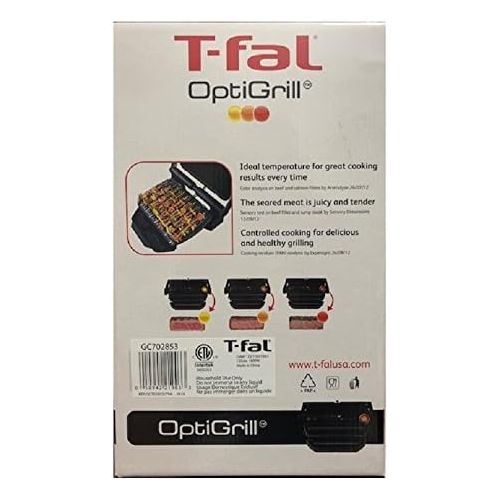 테팔 T-fal GC702853 OptiGrill Indoor Electric Grill with Removable and Dishwasher Safe Plates, 1800W, Black
