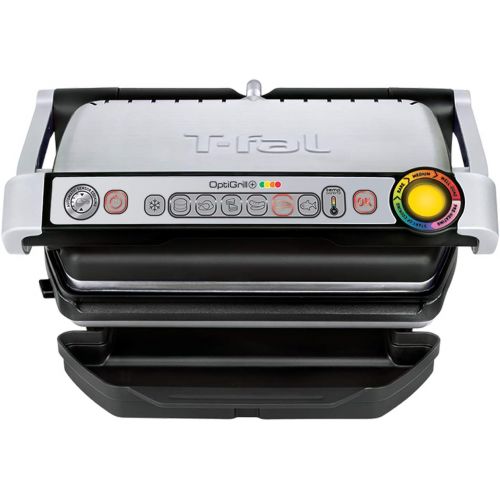 테팔 T-fal GC70 OptiGrill Electric Grill, Indoor Grill, Removable Nonstick Dishwasher Safe Plates, 4 Servings, Silver