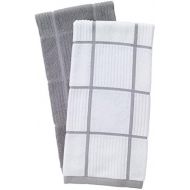 [아마존베스트]T-fal Textiles T-Fal Textiles 60954 2-Pack Solid & Check Parquet Design 100-Percent Cotton Kitchen Dish Towel, Gray, Solid/Check-2 Pack