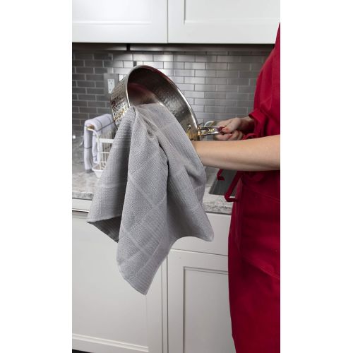  [아마존베스트]T-fal Textiles T-Fal Textiles 60954 2-Pack Solid & Check Parquet Design 100-Percent Cotton Kitchen Dish Towel, Gray, Solid/Check-2 Pack