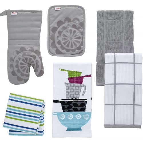  [아마존베스트]T-fal Textiles T-Fal Textiles 60954 2-Pack Solid & Check Parquet Design 100-Percent Cotton Kitchen Dish Towel, Gray, Solid/Check-2 Pack