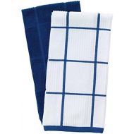 [아마존베스트]T-fal Textiles T-Fal Textiles 60918 2-Pack Solid & Check Parquet Design 100-Percent Cotton Kitchen Dish Towel, Blue, Solid/Check-2 Pack