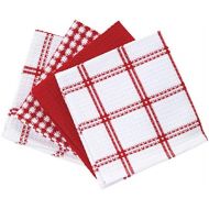 T-fal Textiles Cotton Flat Waffle Dish Cloth, Highly Absorbent, Machine Washable, 12 x 13, Red, 4-Pack