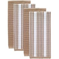 T-fal Textiles Solid & Stripes Waffle Terry Kitchen Towel Set, 100% Cotton, Highly Absorbent, Anti-Microbial, Oversized Kitchen Towels, Two Solid and Two Striped, 16 x 28, Sand